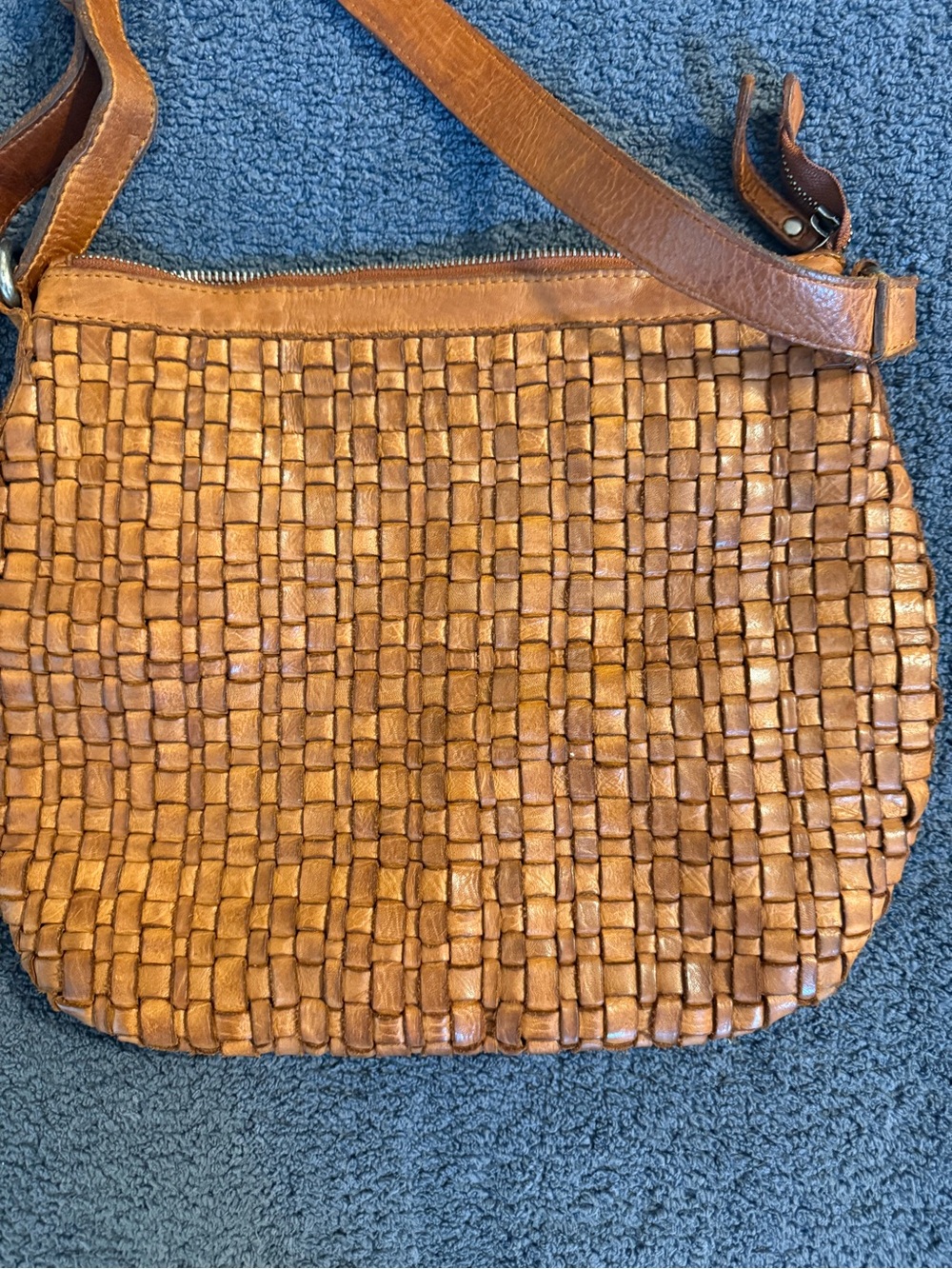 Valencia Holland Woven Leather Crossbody Bag in Cognac Brown - Picture 2 of 4